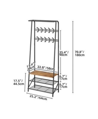 23.6" Metal and MDF Hall Tree with 5 Hooks and 4-Tier Storage Shelf