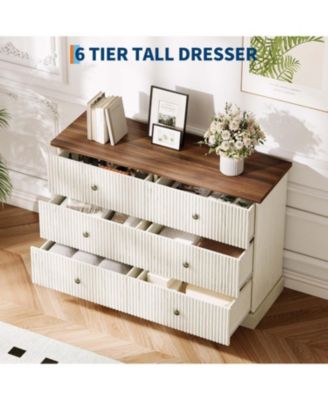 6 Drawer Dresser for Bedroom, Horizontal Chest of Drawers, Fluted Panel Wood Dresser, Small Space Bedroom Dresser for Clothing
