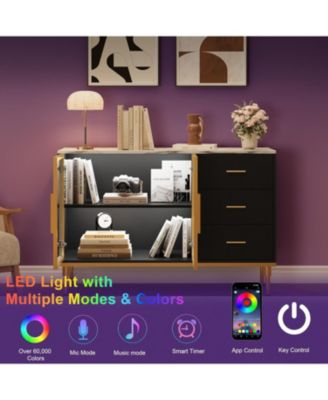 Buffet Sideboard Cabinet with Storage, 46.4" Large Fluted Kitchen Sideboard Cabinet with 2 Glass Doors 3 Drawers and Shelves