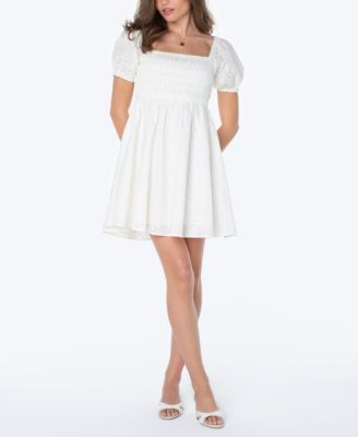 Juniors' Cotton Eyelet Babydoll Dress