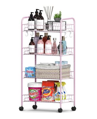 4 Tier Rolling Cart with 360degree(s)Wheels, Snack Cart, Removable Wire Baskets