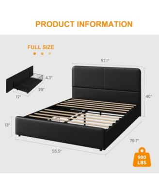 Full Upholstered Platform Bed Frame with Headboard & Storage Drawers, Strong Wood Slats Support, Easy Assembly