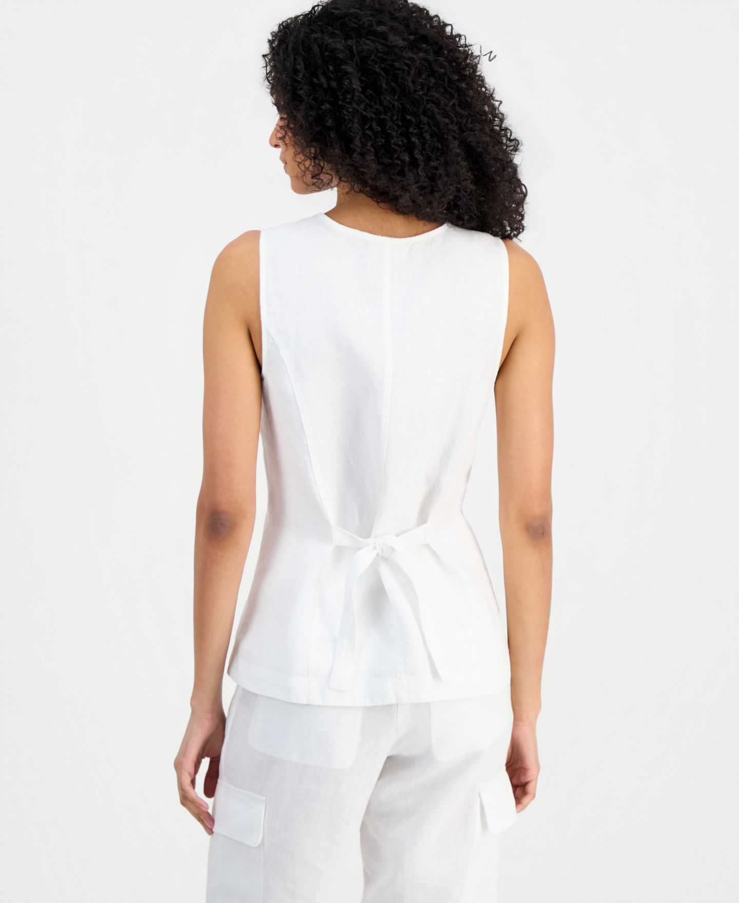 Женский жилет Charter Club Linen V-Neck Button-Front, цвет: Яркий белый — фото 3