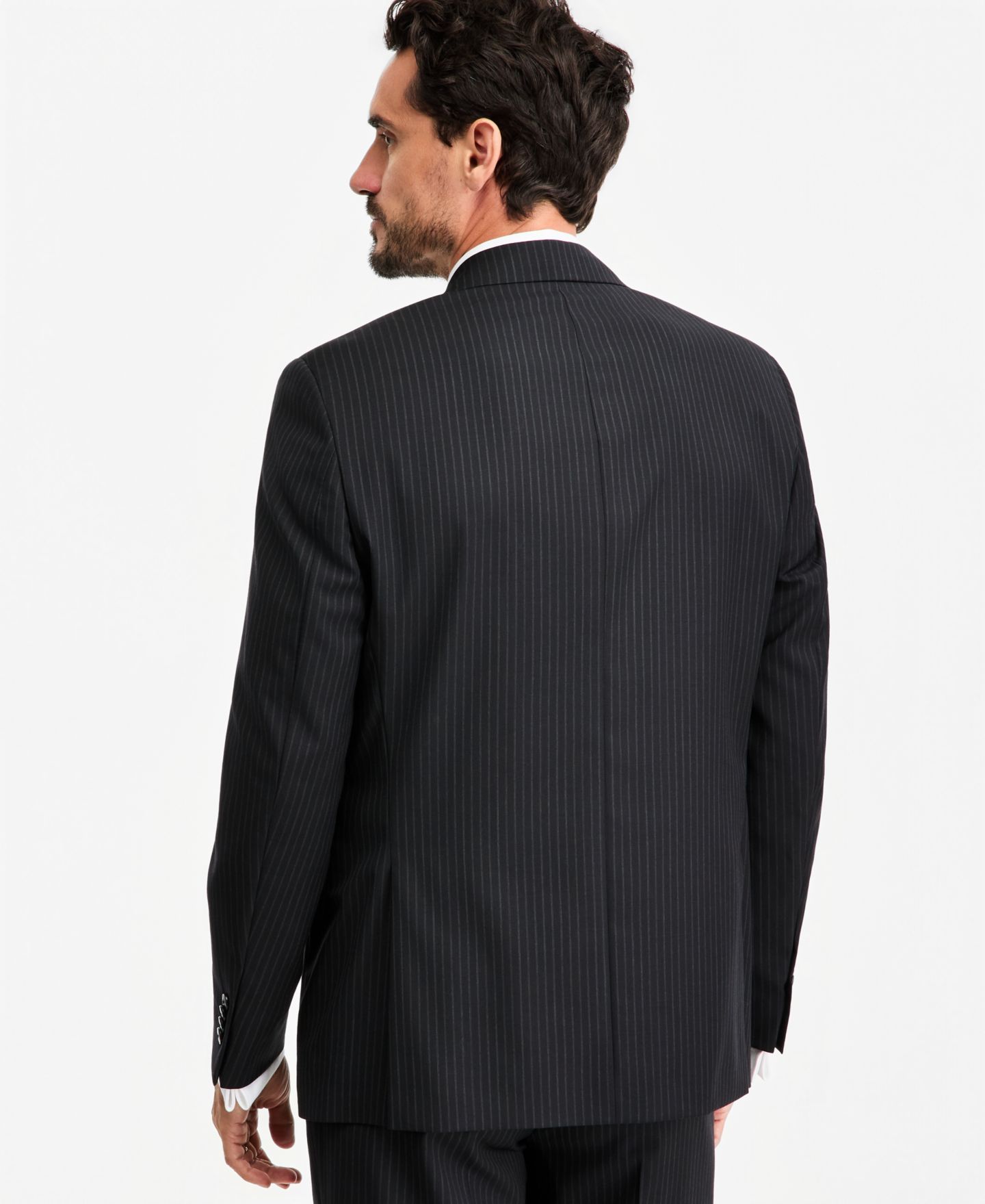 Мужская куртка Michael Kors Classic-Fit Pinstripe Wool-Blend Suit Separate, цвет: Чёрный — фото 4