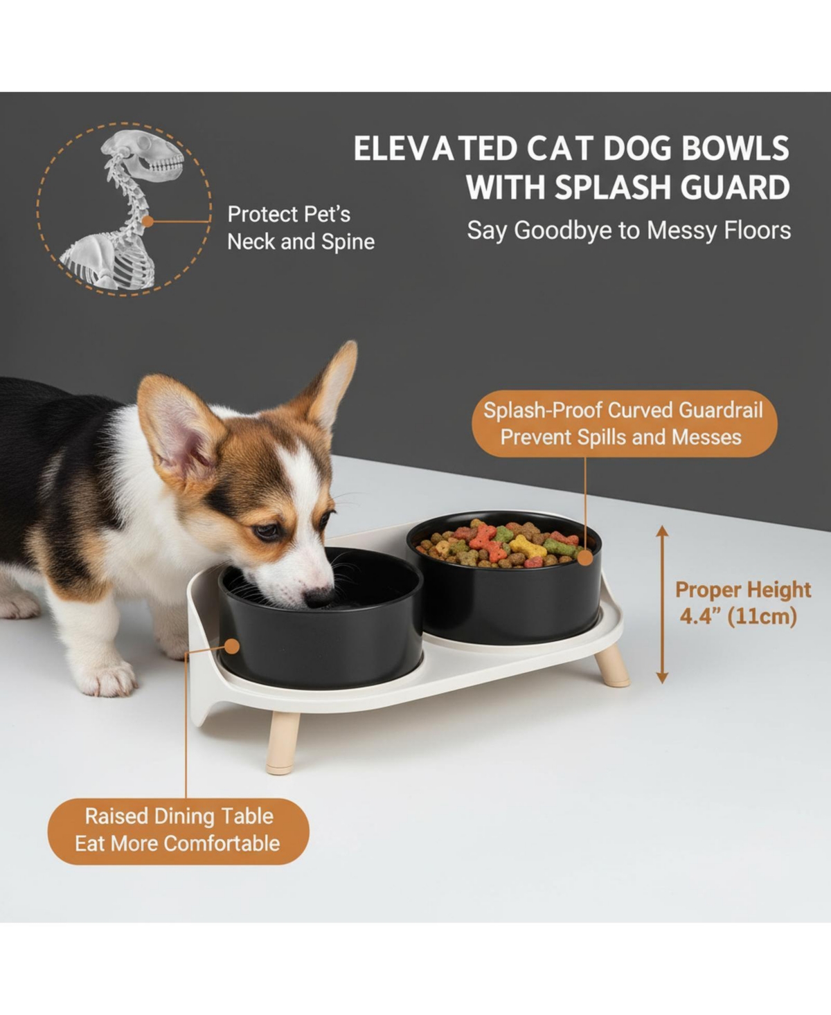 Aronkl Elevated Ceramic Dog Bowl Set with Stand Splash Proof Raised Dishes for Food Water Ideal Small Medium Dogs