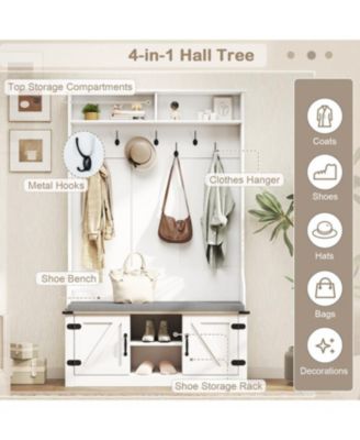 Tall 68.5" Entryway Rack with Cushioned Bench & Storage