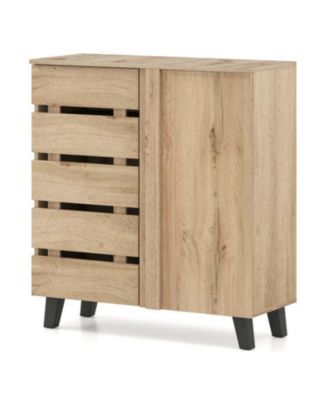 4-Tier Shoe Cabinet with 2 Louvered Doors Storage Organizer