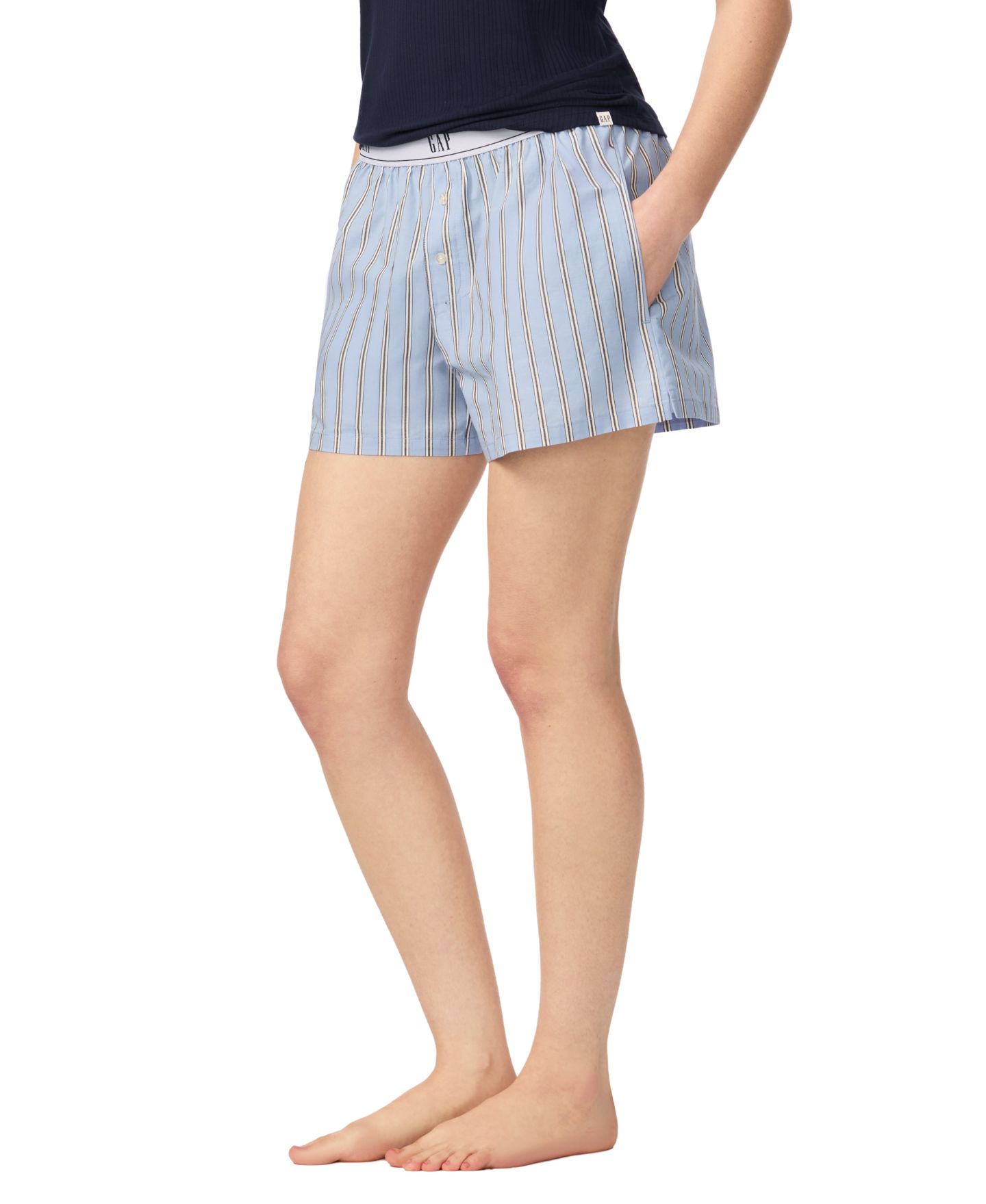Женские трусы GAP Poplin Pull-On Boxer Shorts, цвет: Синий полосатый — фото 3
