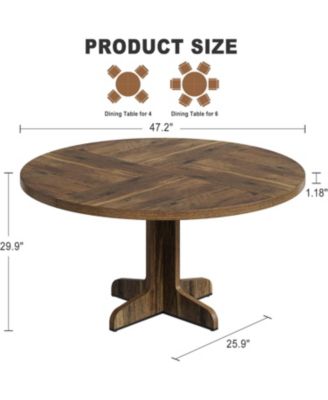 47" Round Dining Table – Sturdy Wood Top, Stable Base, Farmhouse Style, Kitchen, Living Room