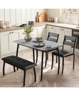 4-Piece Wooden Dining Table Set with 2 Cushioned Chairs and Upholstered Bench