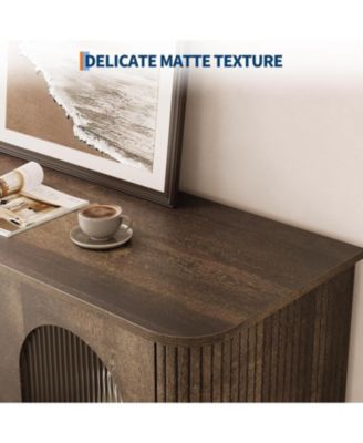 Sideboard Buffet Cabinet with Fluted Glass Doors & 3 Drawers - Modern Mid-Century Credenza Storage with Adjustable Shelves for Kitchen, Dining