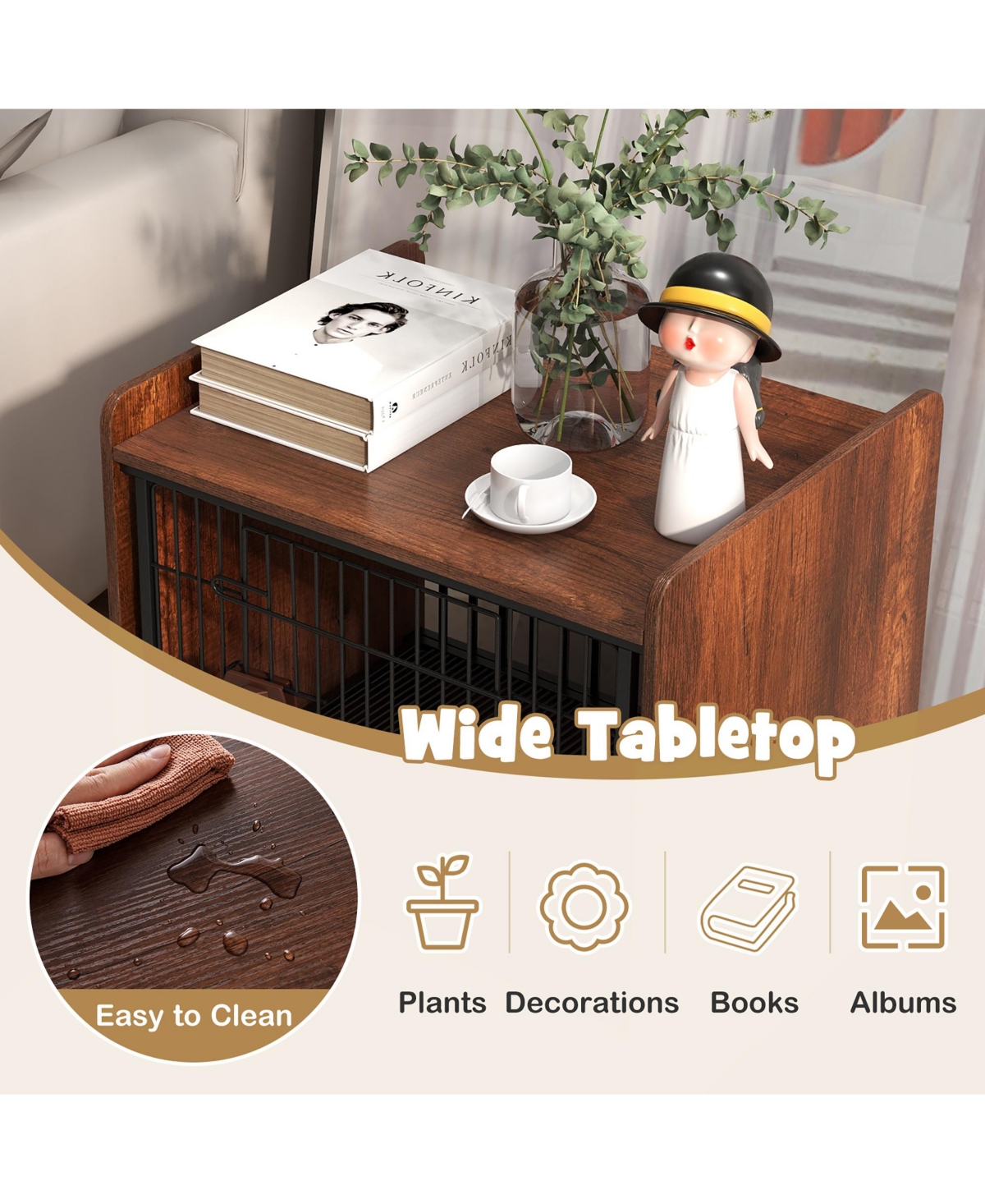 Gymax Dog Cage Furniture w/Removable Tray and Lockable Door Adjustable Foot Pads