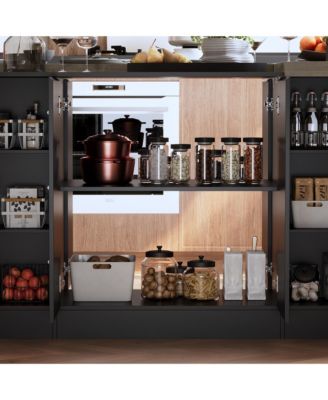 77.3" Large Kitchen Island with 8 Doors, Island Storage Table with Dining Table, Coffee Station and Microwave Rack