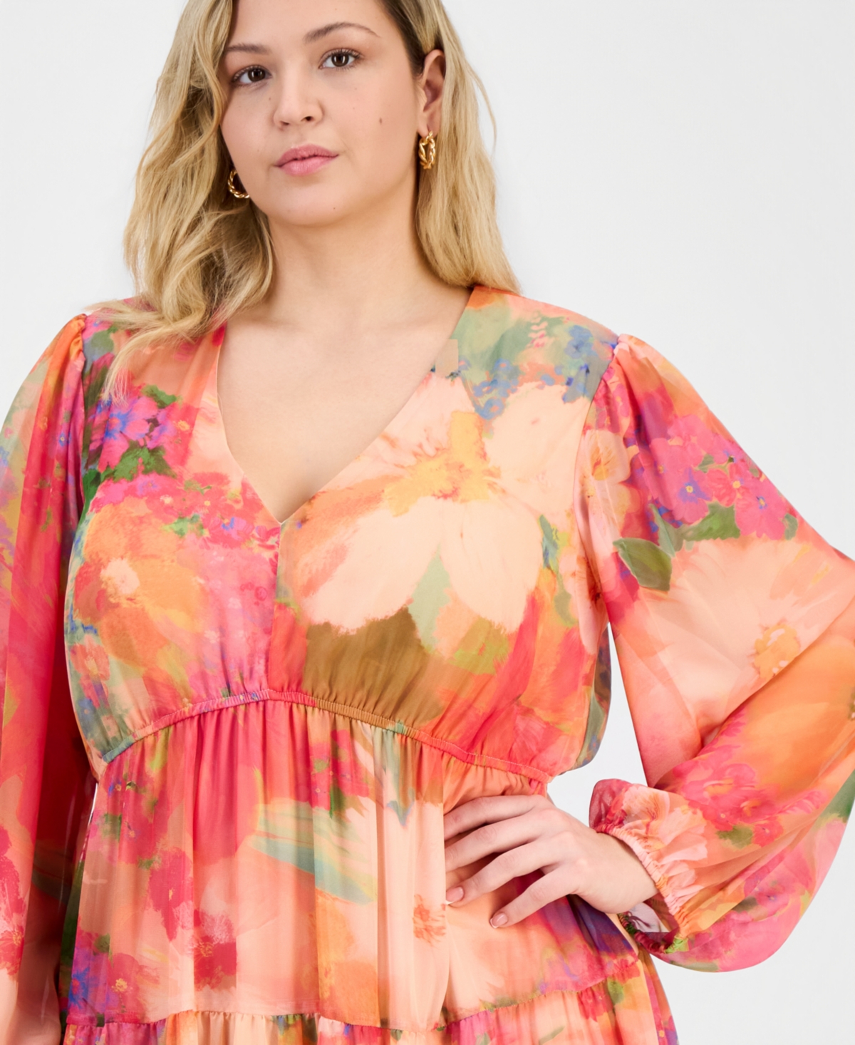 Robbie Bee Plus V-Neck Tiered Maxi Dress