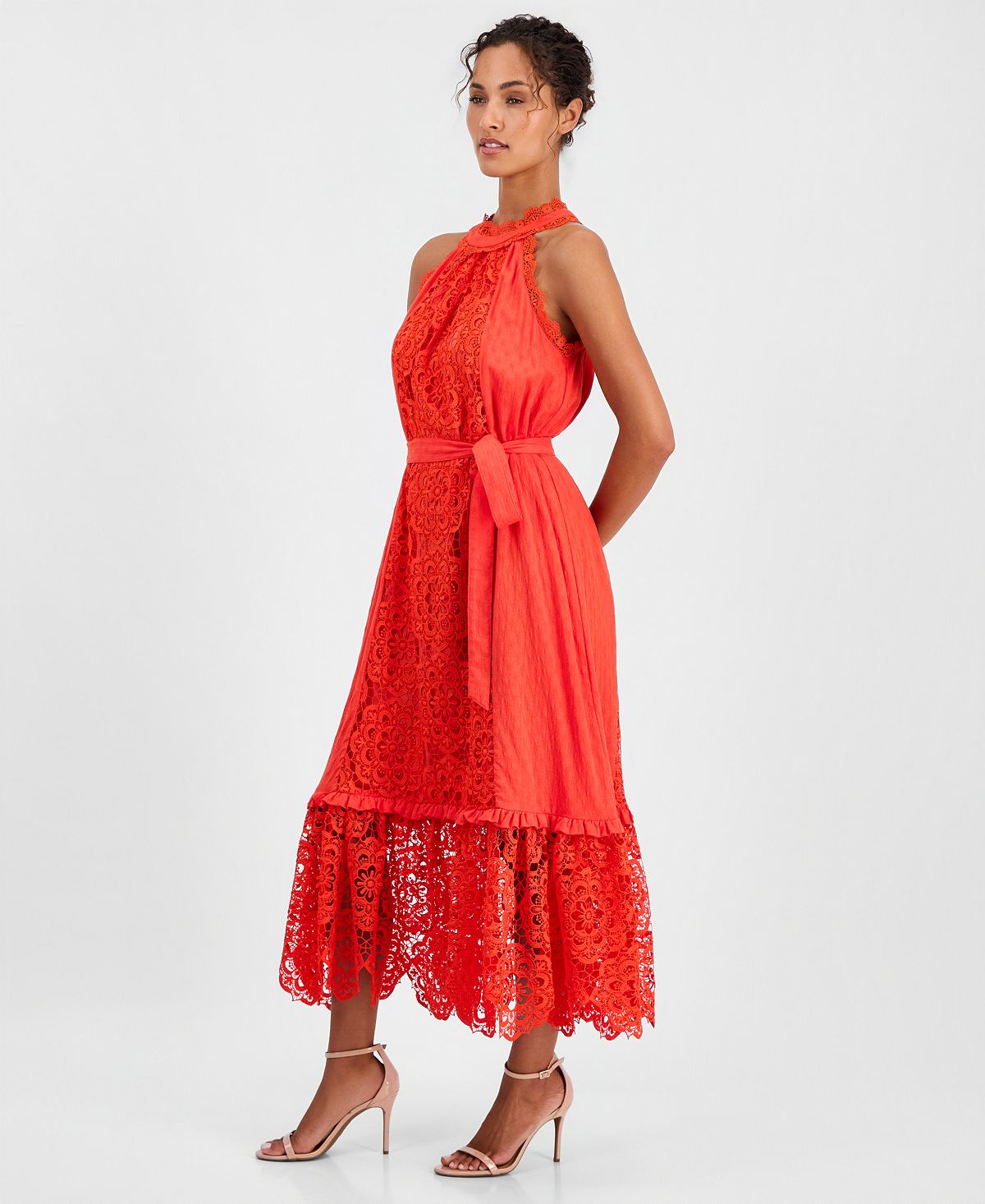 T Tahari Women's Sleeveless Halter Lace Maxi Dress view 4 — MAYCSS fashion products