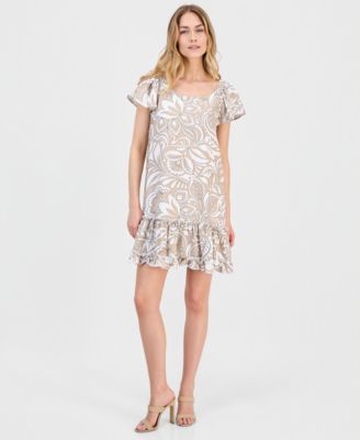 Petite Printed Flutter-Sleeve Shift Dress