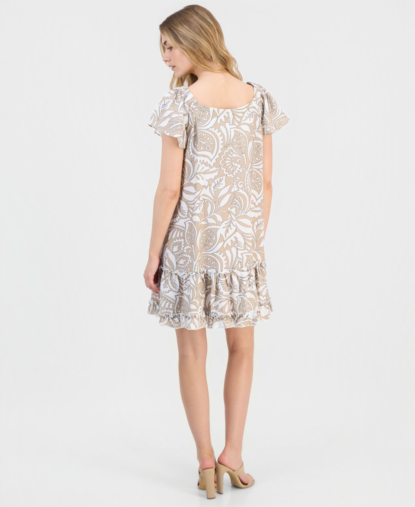 Женское платье Robbie Bee Petite Printed Flutter-Sleeve Shift, цвет: Светло-коричневый — фото 2