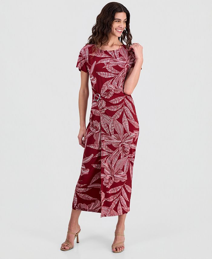 Robbie Bee Women's Printed Round-Neck Faux-Wrap Dress only