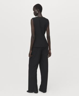 Women's Pinstripe Suit-Style Jumpsuit