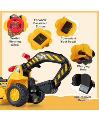 6V Kids Ride On Excavator Fun Digger with Folding Basketball Hoop