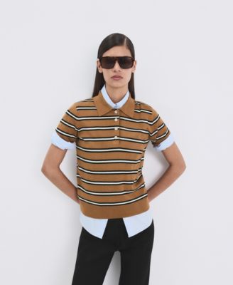Women's Striped Polo-Neck Sweater