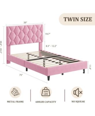 Full Platform Bed Frame with Adjustable Upholstered Headboard, Modern Style, Wooden Slats Support, Triangular Legs, Easy Assembly