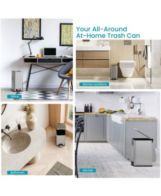 4 Gallon Slim Stainless Steel Kitchen Trash Can with Step Pedal and Soft Close Lid