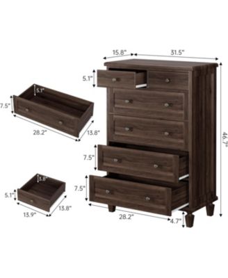 Vintage 6-Drawer Dresser, Tall Wooden Chest with Tapered Legs, Retro Storage Cabinet for Bedroom, Living Room