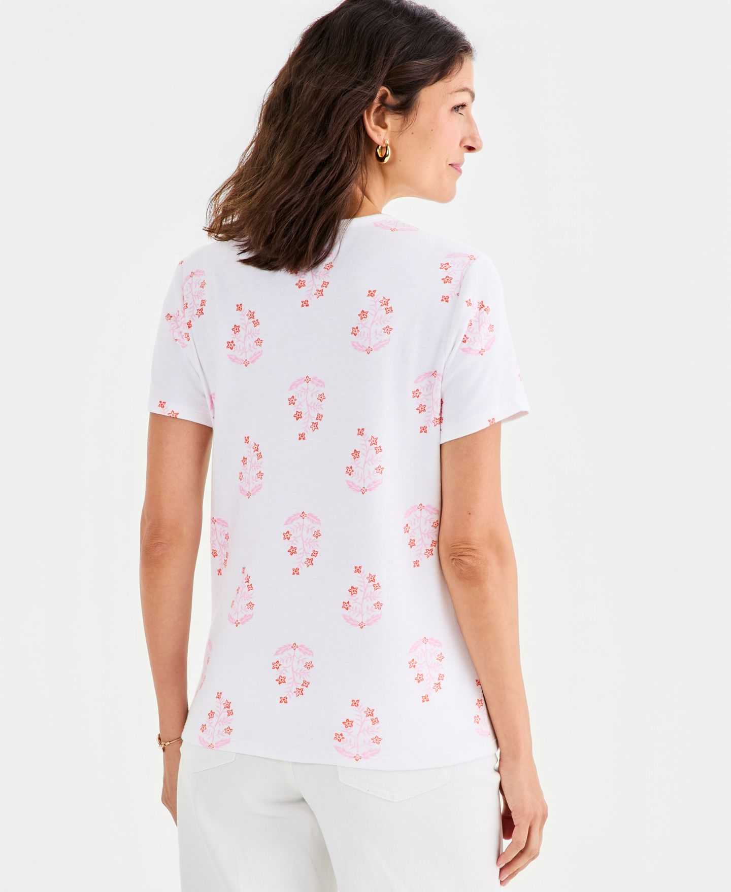 Женский топ Style & Co Printed Short-Sleeve V-Neck Top, цвет: Яркий белый — фото 4