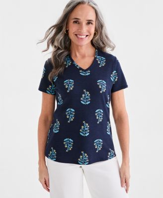 Women's Printed Short-Sleeve V-Neck Top