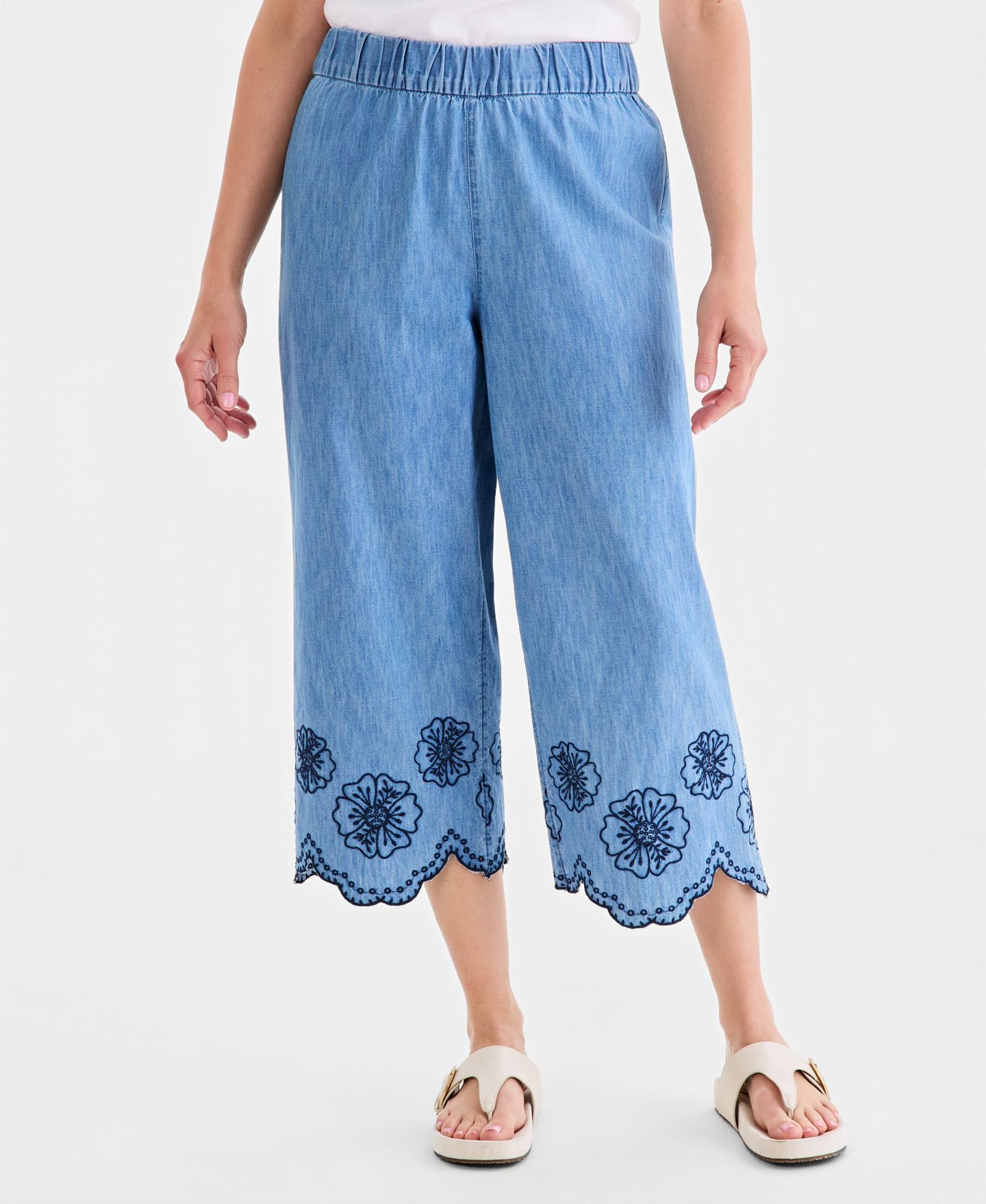 Женские брюки Style & Co Cotton Chambray Embroidered-Hem Capri, цвет: Варёный — фото 3