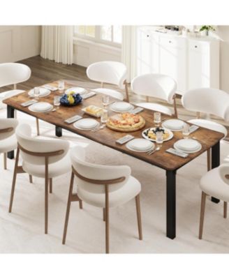 Minimalist Dining Table for 6-8, Rectangular Wave Edge, 15mm MDF & Metal Frame, Waterproof, Scratch-Resistant