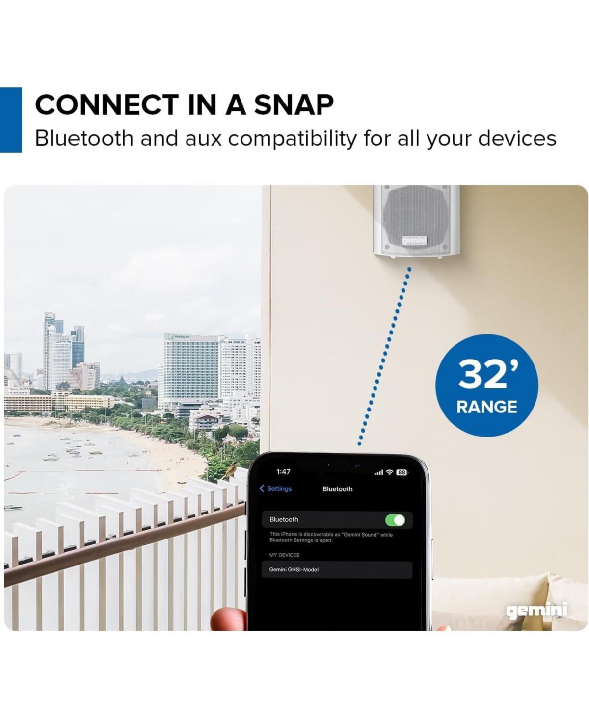 Gemini Ghsi-W400BT-pr-wht 4" Waterproof Outdoor Bluetooth Speakers (2024)