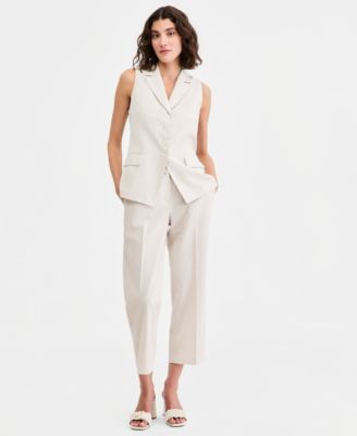 Women's Sleeveless Button-Front Lapel Vest & Mid-Rise Cropped Pants
