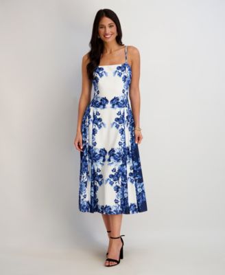 Women's Printed Square Neck Midi Dress