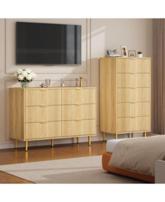 Fluted 6-Drawer Dresser, 39.4" Wide Modern Wooden Chest with Metal Handles, Large Storage Organizer for Bedroom, Living Room, Hallway