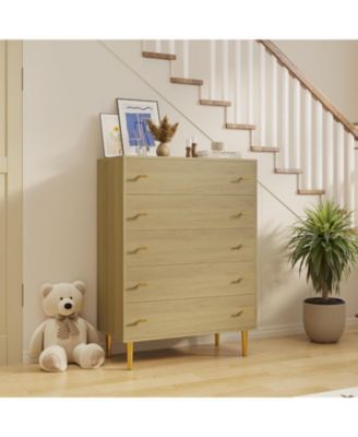 Farmhouse 5-Drawer Dresser, 44" Tall Rustic Wooden Chest with Bar Handles, Large Drawer Organizer for Bedroom, Living Room, Hallway