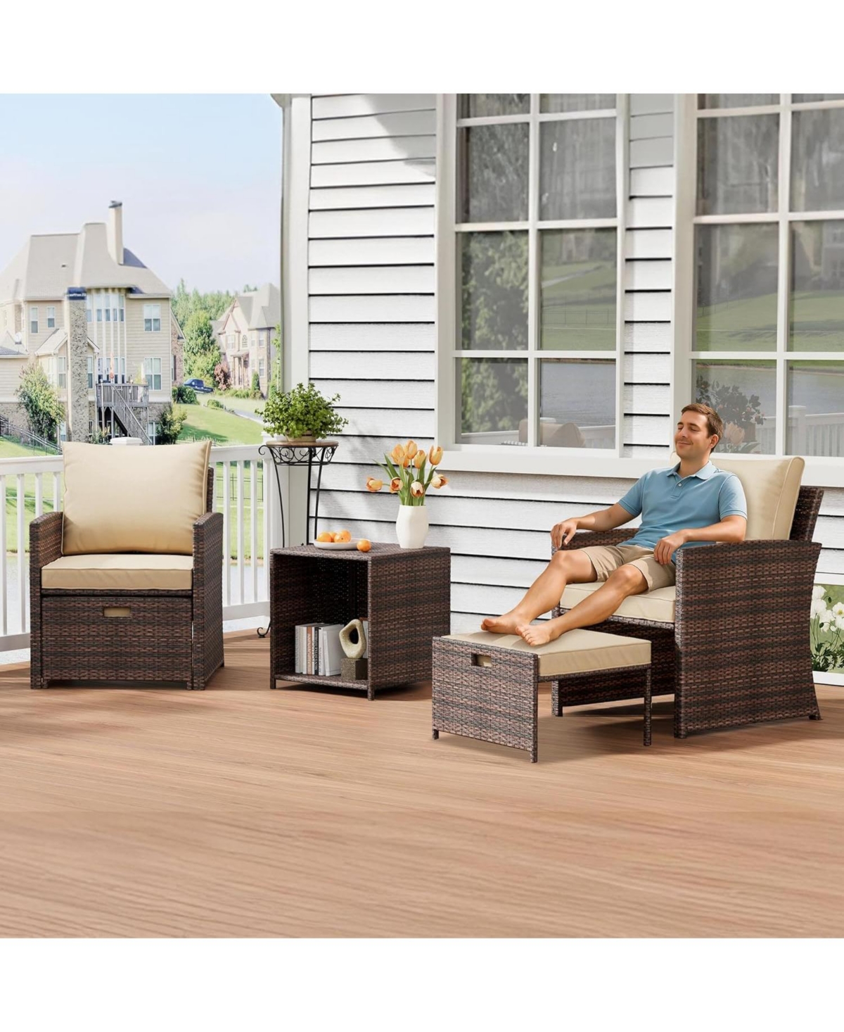 gaomon Pieces Outdoor Wicker Patio Conversation Bistro Set
