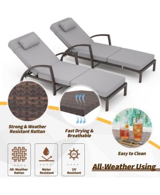 Patio Furniture Outdoor Wicker Chaise Lounge Chair with Arms