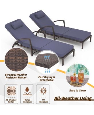 Patio Furniture Outdoor Wicker Chaise Lounge Chair with Arms