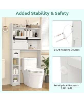 Over The Toilet Storage Cabinet w/ Sliding Barn Door Adjustable Shelves 2 Hooks