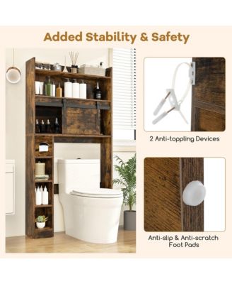Over The Toilet Storage Cabinet w/ Sliding Barn Door Adjustable Shelves 2 Hooks