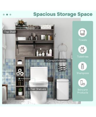 Over The Toilet Storage Cabinet w/ Sliding Barn Door Adjustable Shelves 2 Hooks