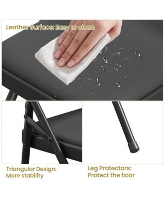 Folding Chairs, Pu Leather Upholstered Foldable Chairs Set, Soft Cushioned Chairs with Metal Frame