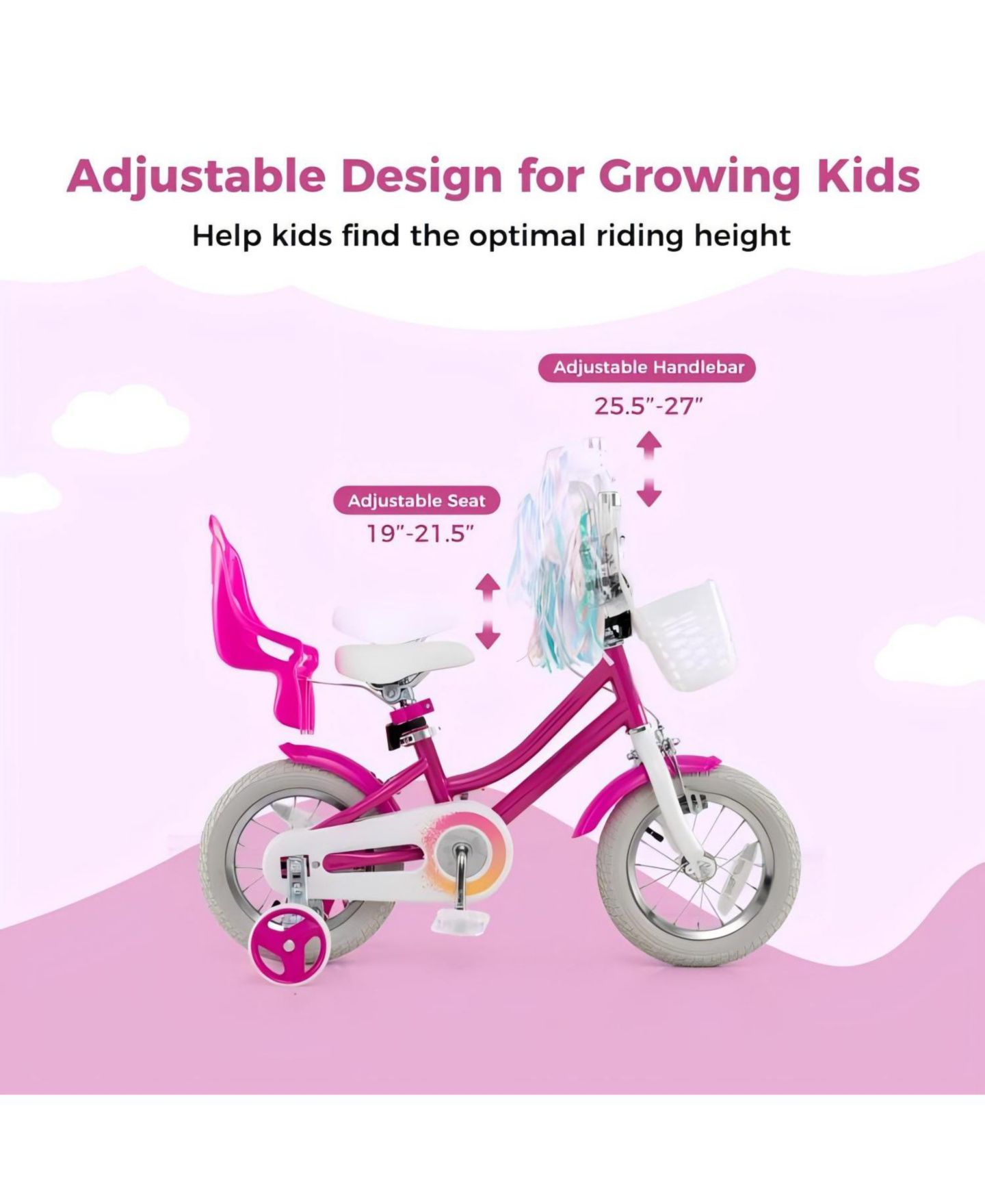 Детская игрушка HONGGE 12-Inch Kids Bike with Removable Training Wheels and Dual Brakes, Ages 3-8, цвет: Розовый — фото 7