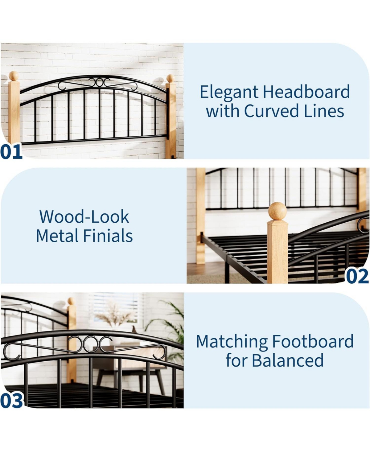 gaomon Bed Frame with Headboard, Queen Platform Bed Frame Wooden Slat Support, No Box Spring Needed, Noise Free Sleep, Underbed Storage Space