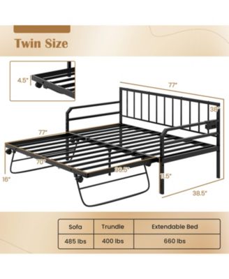 Adjustable Metal Daybed with Charging Station and LED Light