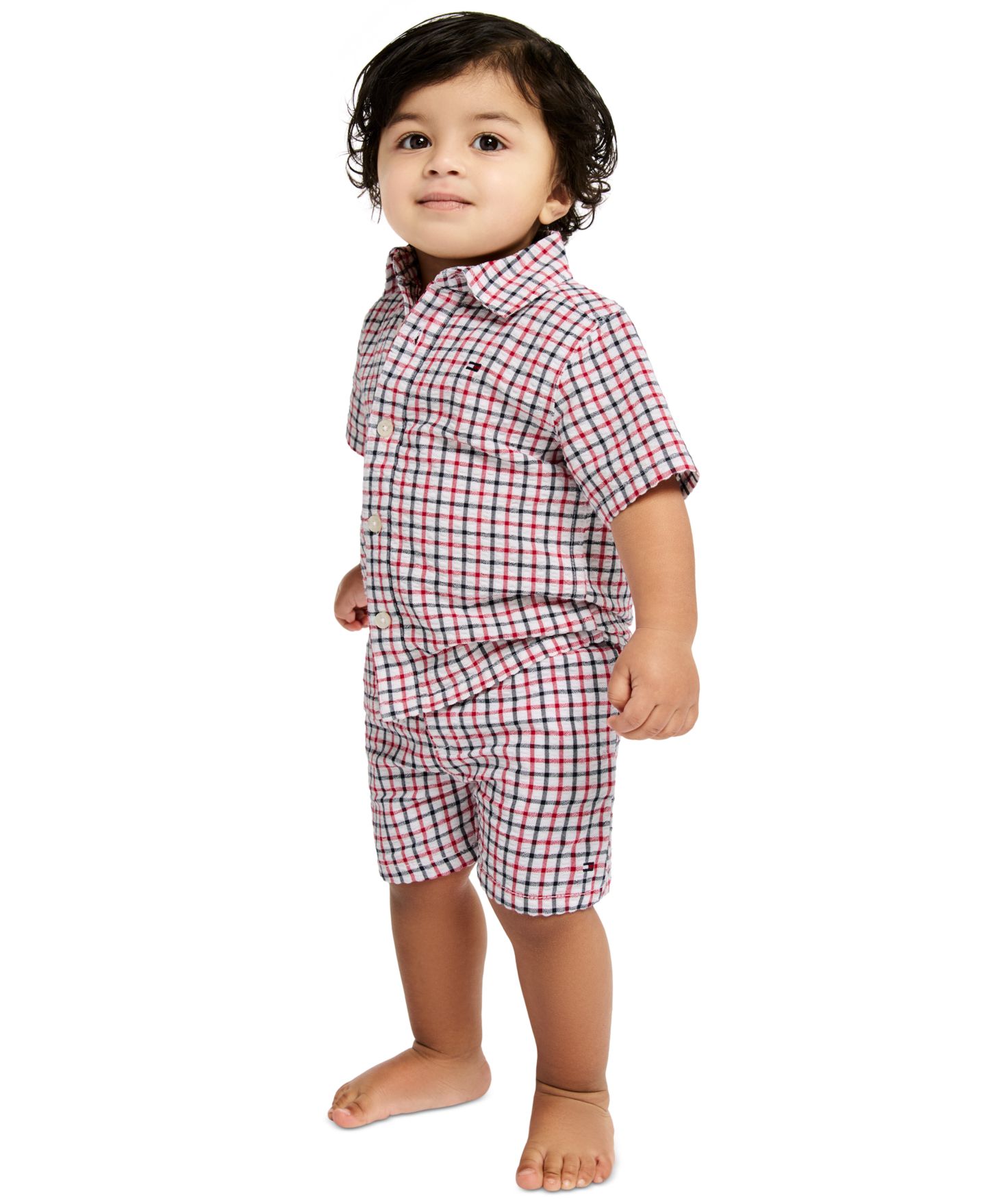 Комплект Tommy Hilfiger Seersucker Check Cabana Shirt and Shorts, 2-Piece Set для мальчиков-малышей, цвет: Красный / Тёмно-синий — фото 2