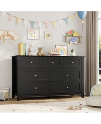 7 Drawer Dresser for Bedroom, 54" Wide Large Dresser with Deep Drawers & Metal Knobs, Modern Wooden Chests of Drawers for Entryway