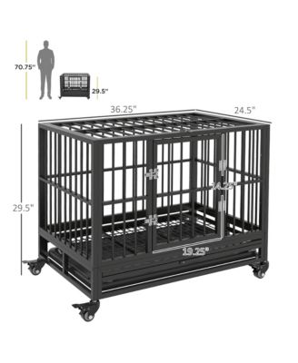 36" Heavy Duty Metal Dog Cage – Double Door Kennel with Lockable Wheels & Removable Tray